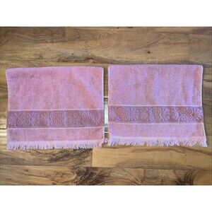 Vtg Cannon Monticello Santa Cruz Hand Towel Set Mauve Pink Sculpted Fringe